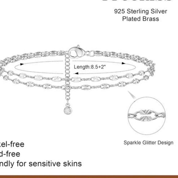 Sterling Silver Ankle Bracelets for Women: Dainty Layered Waterproof Anklet for - Picture 4 of 7